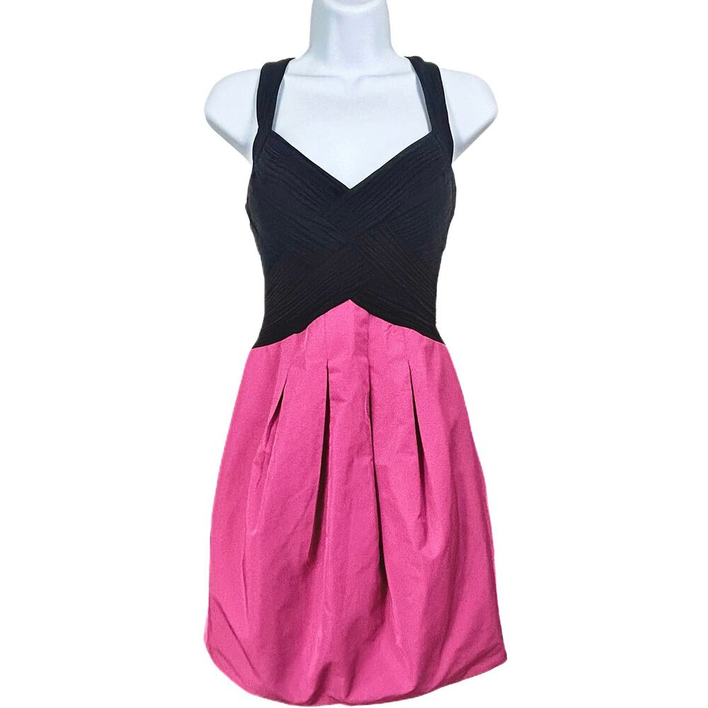 BCBG Max Azria Fuschia/Black Two Tone Cocktail mini dress size 2 NWOT